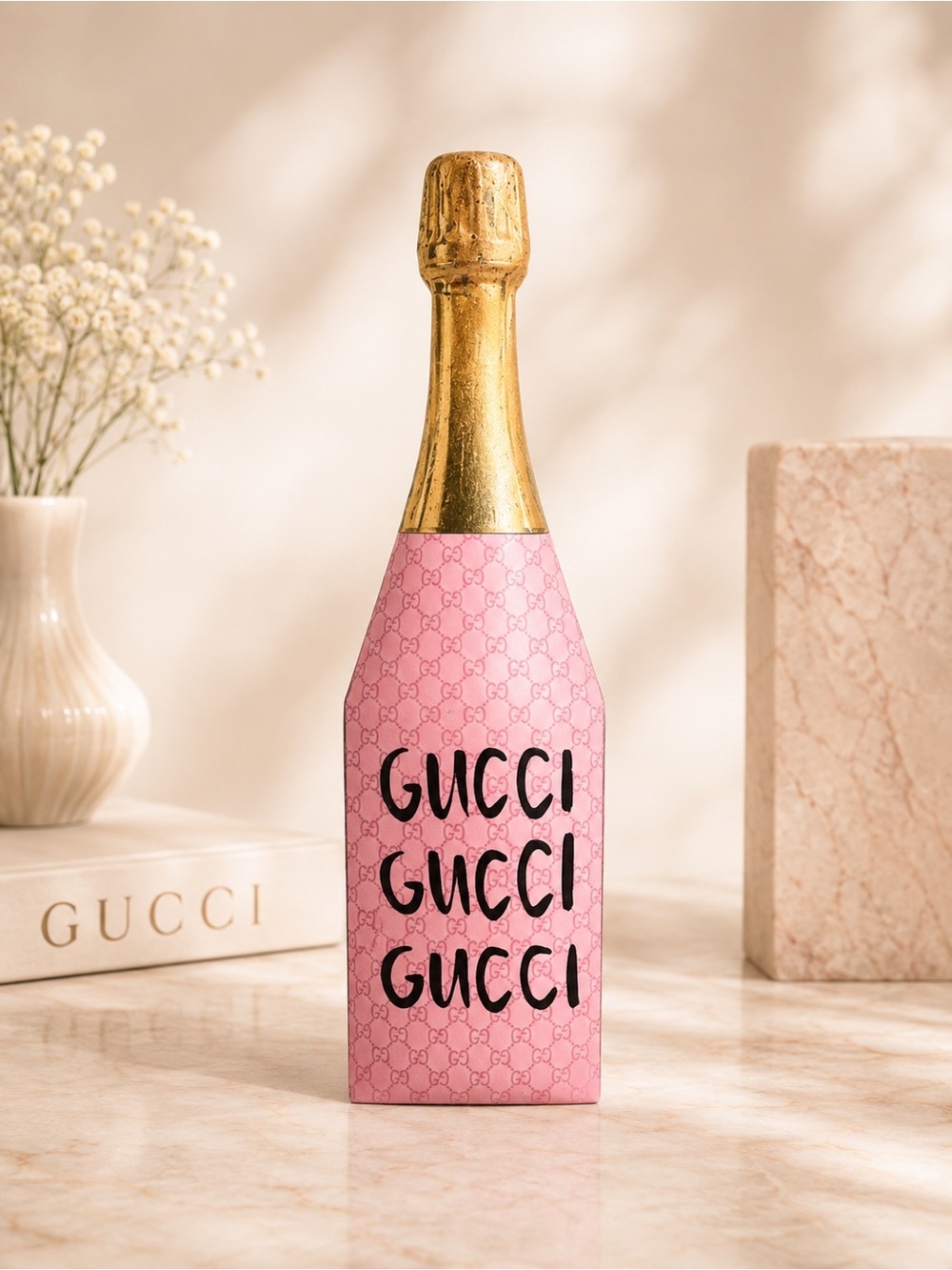 Gucci Inspired Pink Champagne Bottle Decor Luxury Fashion Home Decor Vanity
